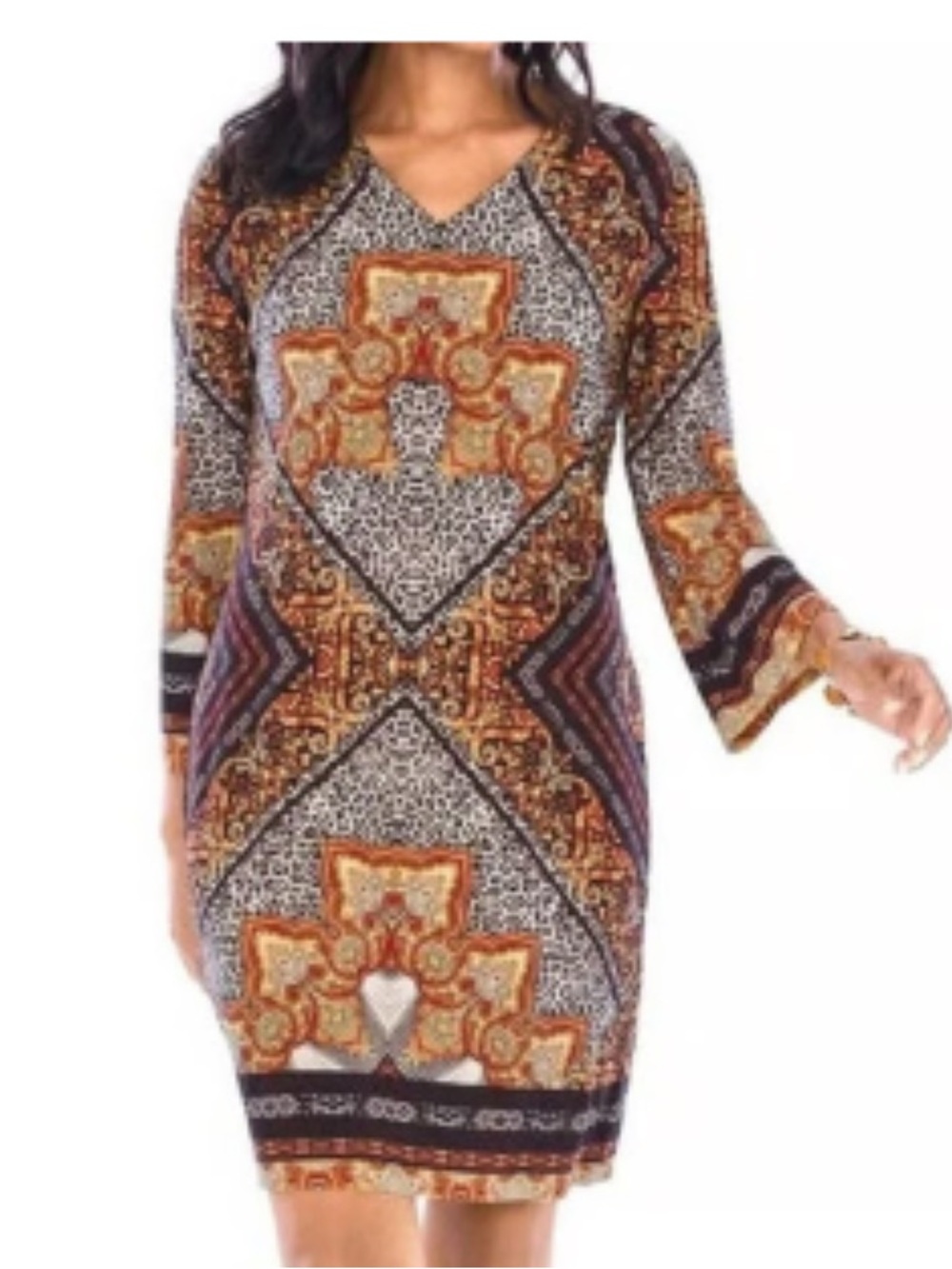 Chico's Animal Paisley Medallion Print Tunic Long Sleeve Mini Dress